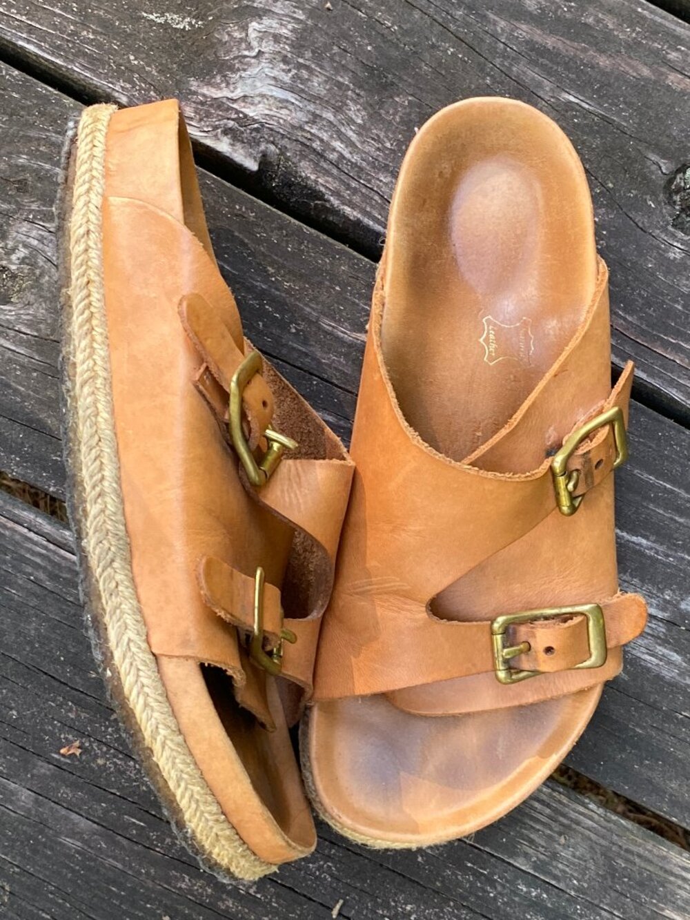 Vintage Tan "Zurich" Birkentocks w/Woven Jute & Leather Lined Size 41 Euro/10 US